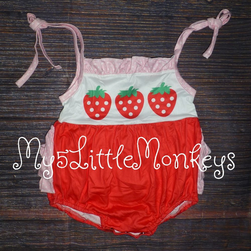 Boutique Strawberry Baby Girls Red Bubble Romper Jumpsuit